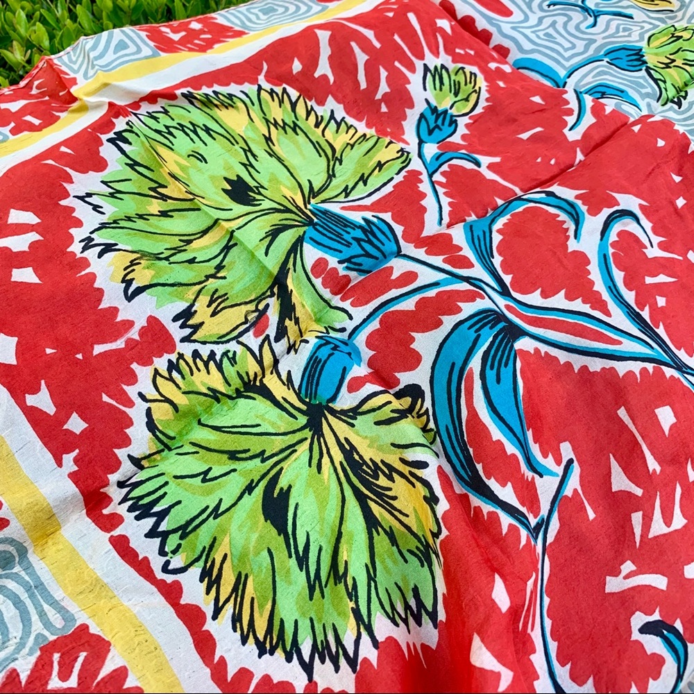 VTG 60s Silk Boho Abstract Carnations Scarf